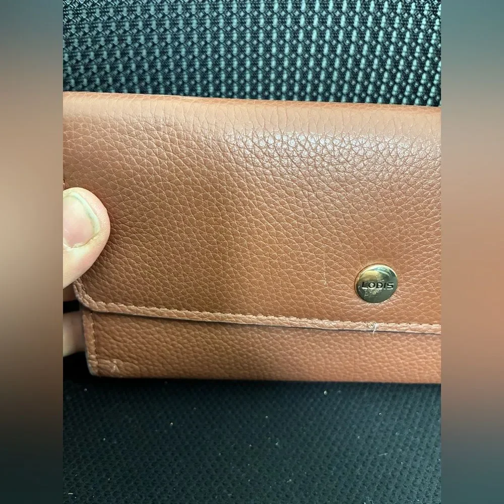 NWT Lodis 2-Piece Purple Leather Card Holder Chestnut Brown Slim Wallet